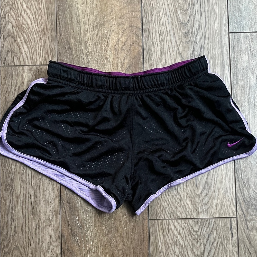 Nike Women's Black Shorts with Purple Trim